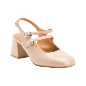 OROSCURO Nude Made In Italy Leather Slingback Ballerina Heels